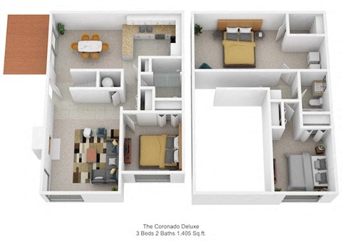 3 bed 2 bath floor plan at Harpers Point Apartments, Ohio